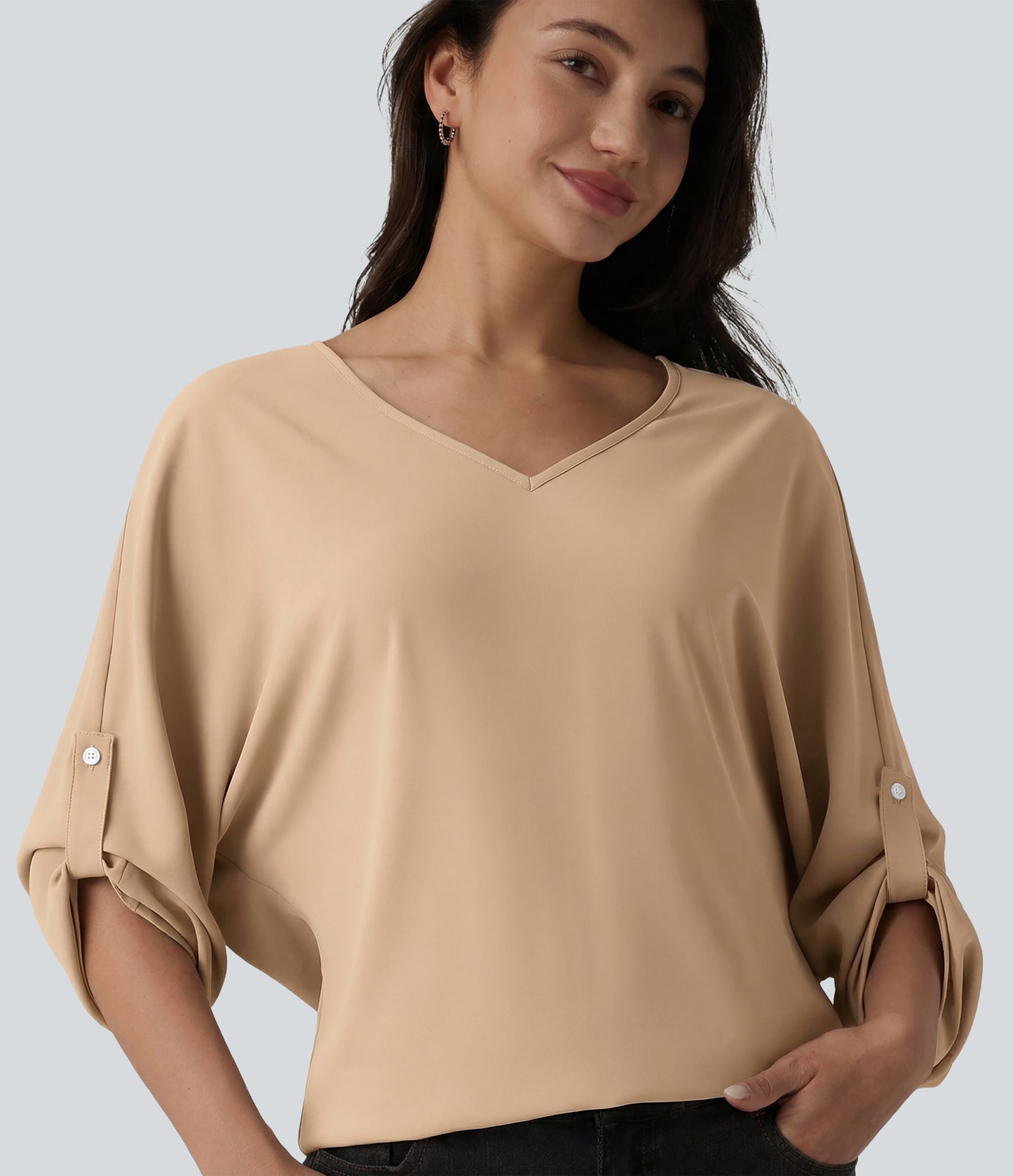 Wrinkle Recovery V Neck Long Sleeve Work Blouse