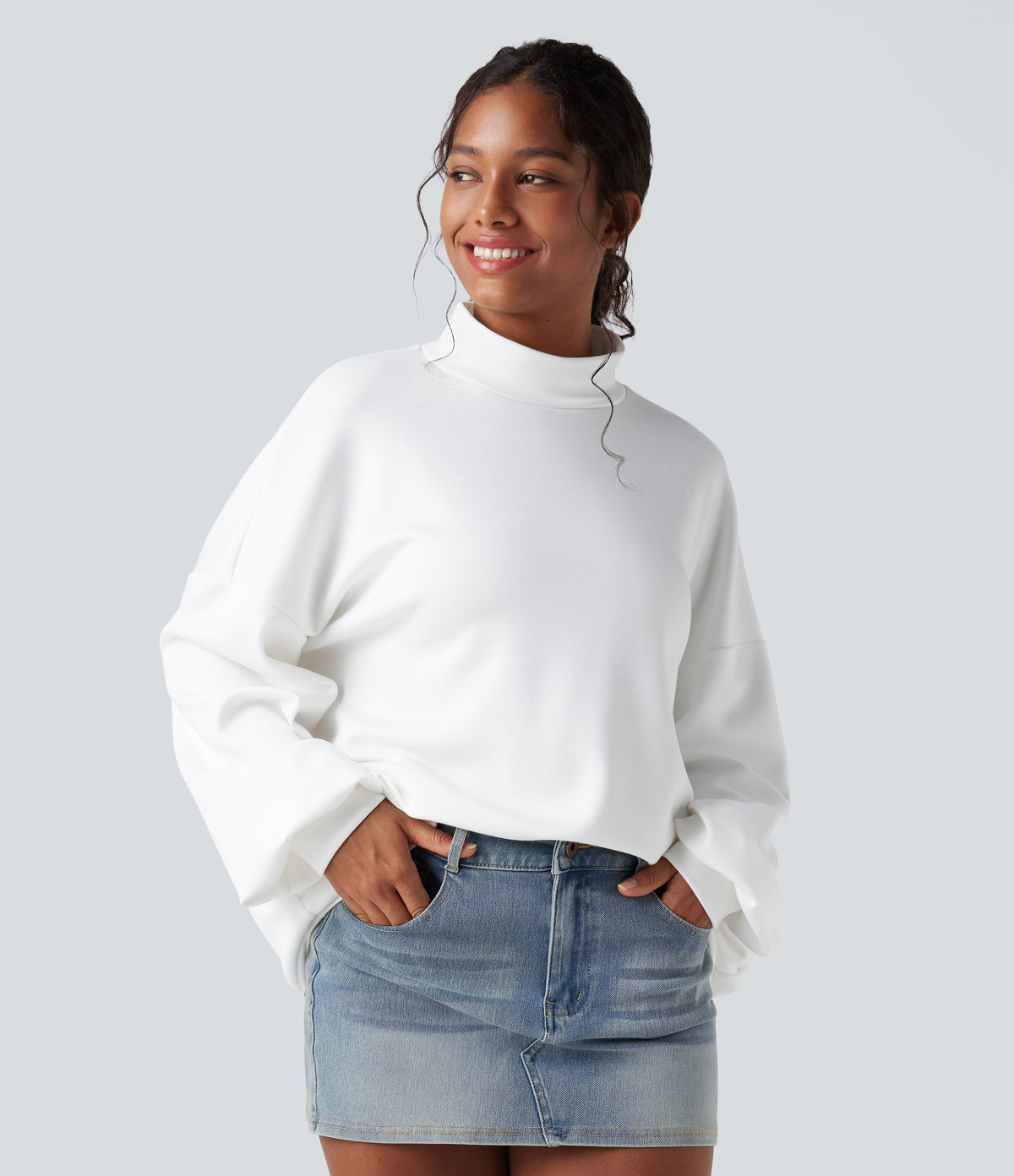 Mock-neck Relaxed Casual Sweatshirt with Pockets