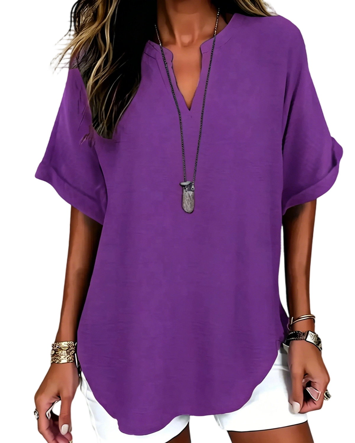 ⏰Final 3 hours 80% OFF🔥Women's Plain Short Sleeve Blouse, Casual Solid Color Top for Daily Wear, Ladies Clothes for All Seasons