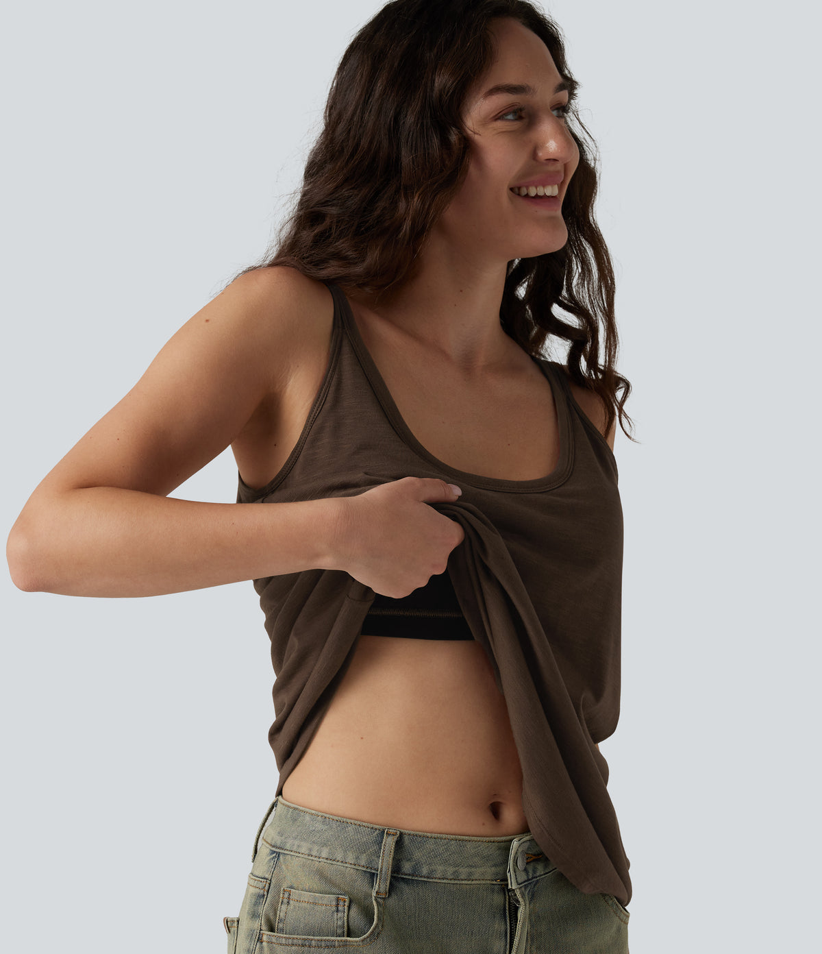U-Neck Built-in Bra Loose Fit Casual Tank Top