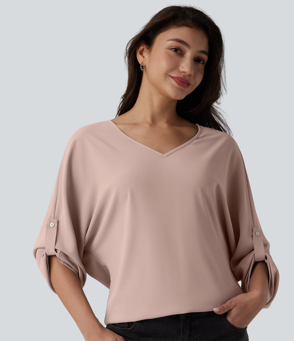 Wrinkle Recovery V Neck Long Sleeve Work Blouse