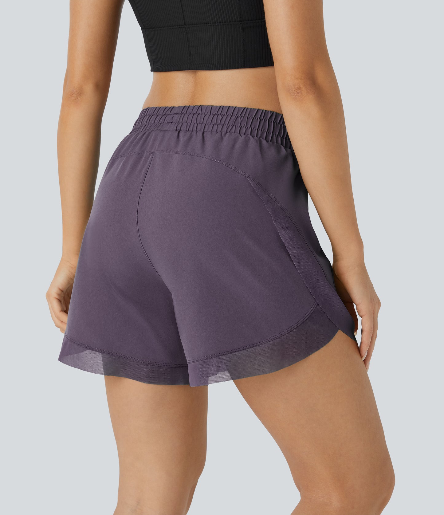 Mid Rise Drawstring Contrast Mesh 2-in-1 Flowy Running Shorts 5''