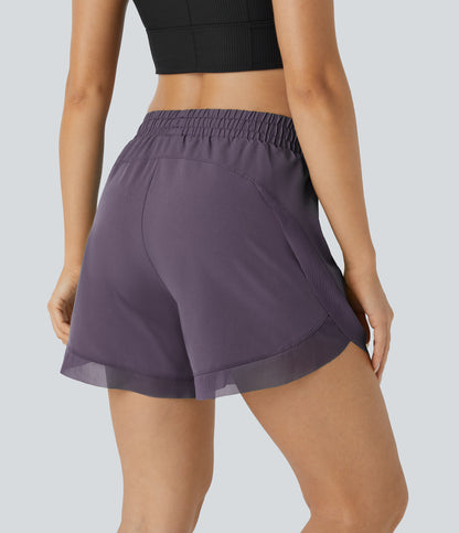 Mid Rise Drawstring Contrast Mesh 2-in-1 Flowy Running Shorts 5''