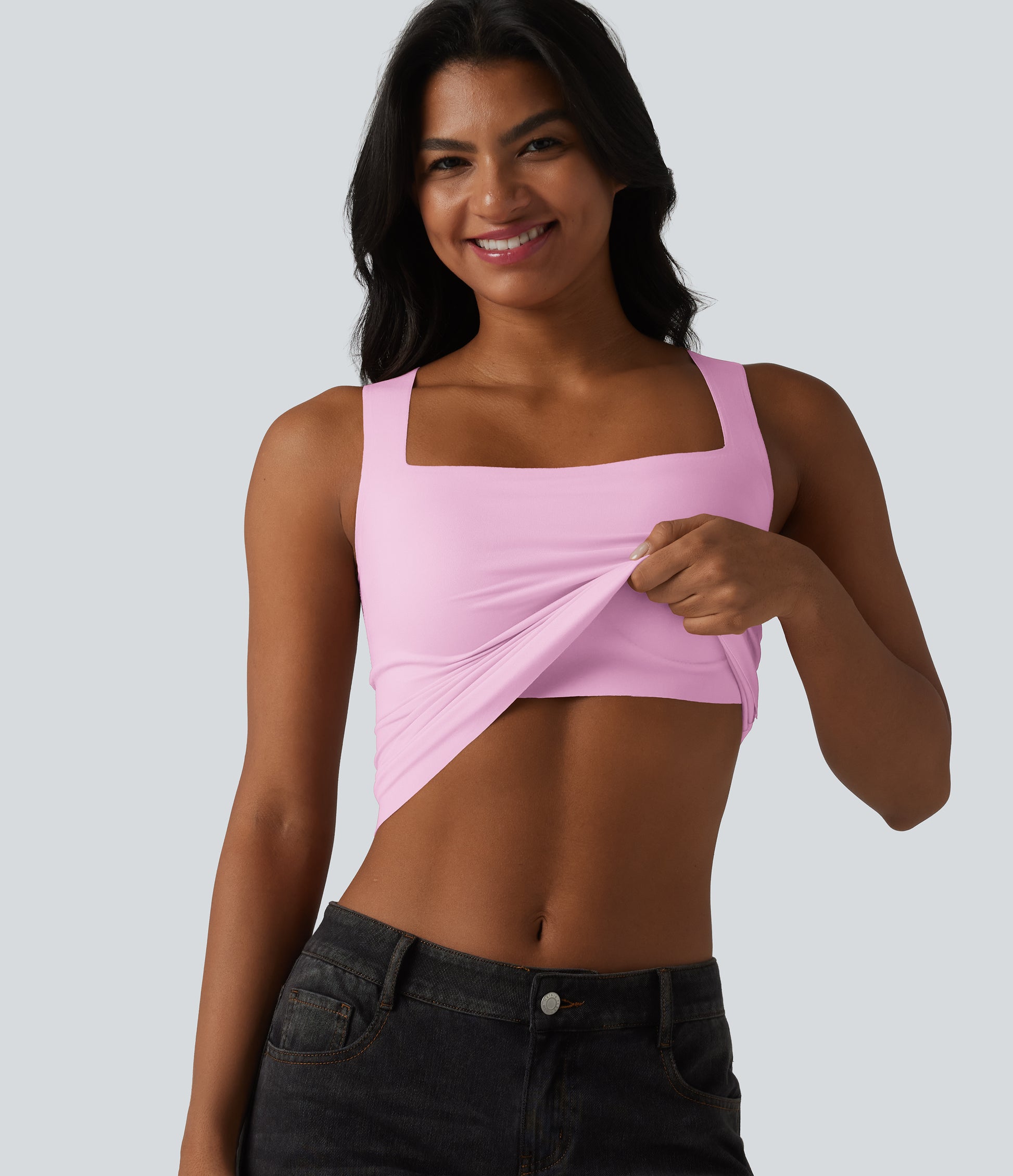Square Neck Built-in Bra Casual Tank Top B-E Cups