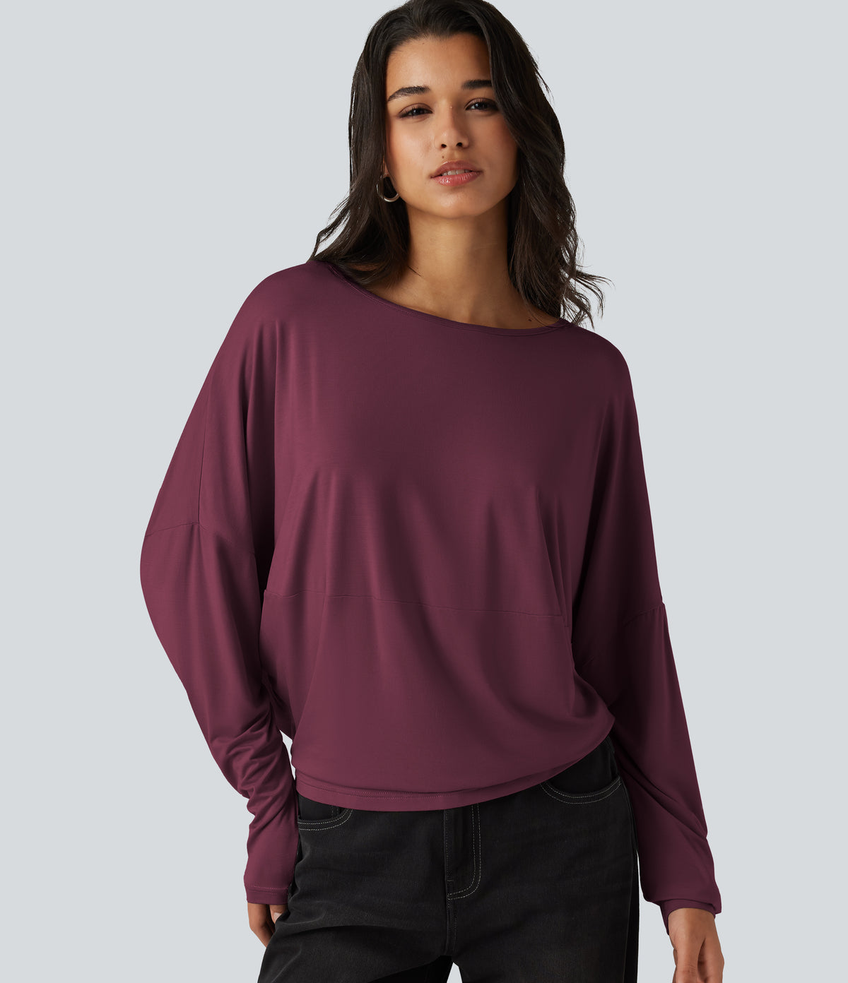 Round Neck Long Sleeve Relaxed Casual Top