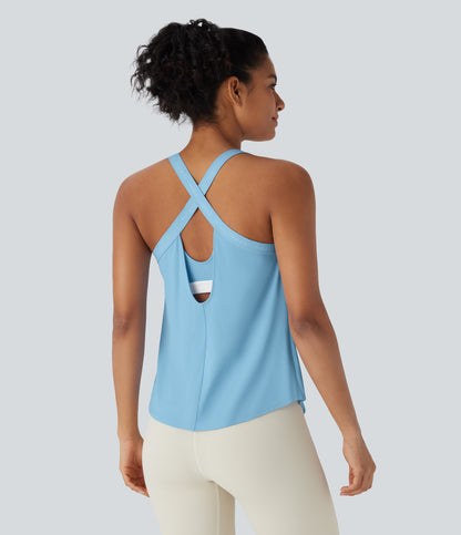 U Neck Curved Hem InstantCool Yoga Tank Top-UPF50+