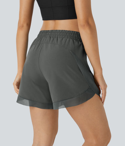 Mid Rise Drawstring Contrast Mesh 2-in-1 Flowy Running Shorts 5''