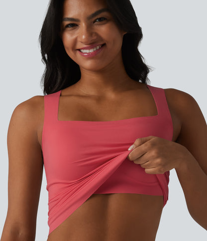Square Neck Built-in Bra Casual Tank Top B-E Cups
