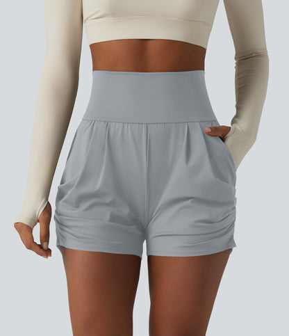 SoftlyZero™ Airy High Waisted Ruched InstantCool Yoga Shorts 3'' with Pockets