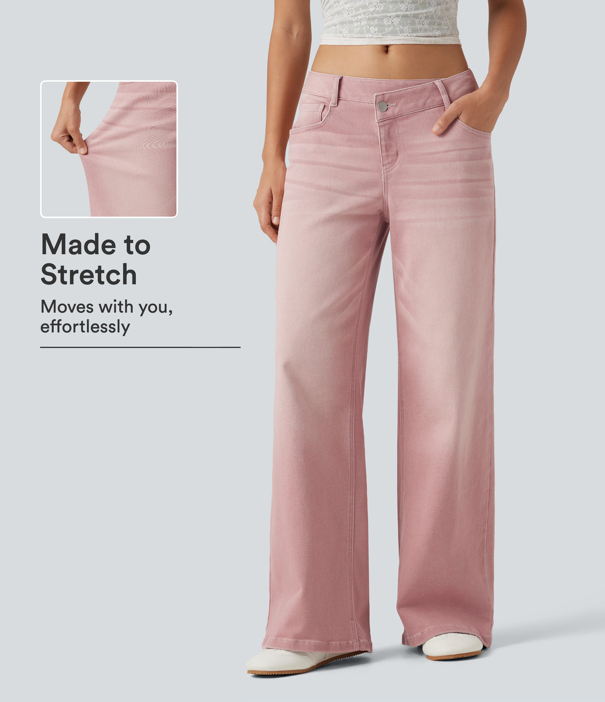Low Rise Asymmetric Wide Leg Colorful Casual Jeans with Pockets