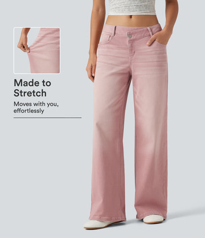 Low Rise Asymmetric Wide Leg Colorful Casual Jeans with Pockets
