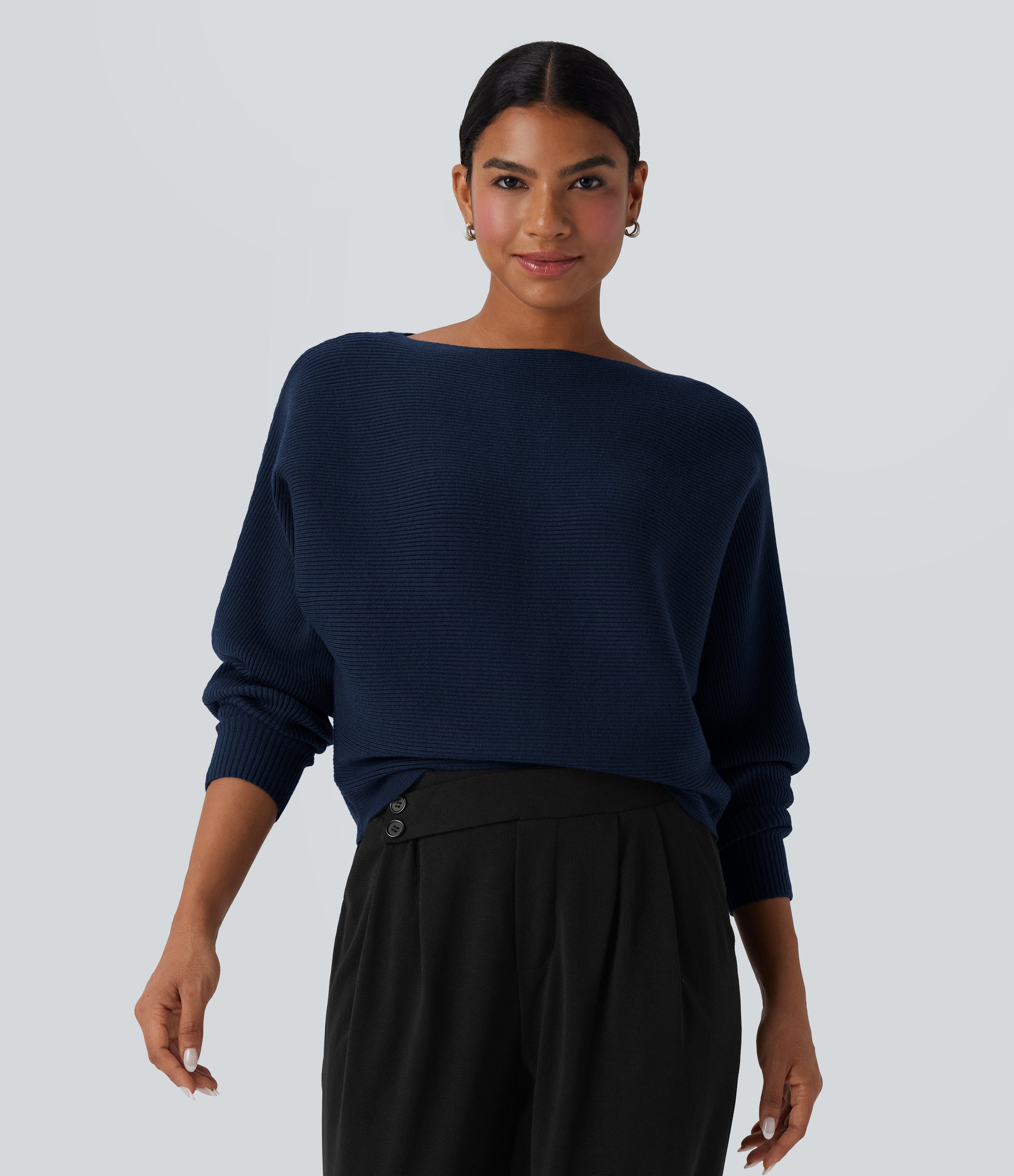 Boat Neck Batwing Sleeve Casual Sweater