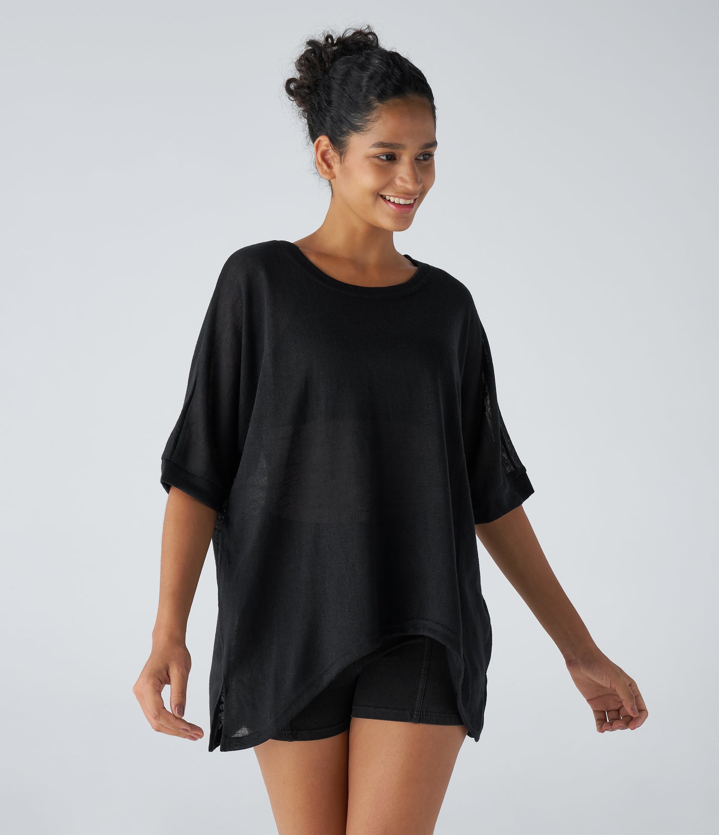 Asymmetric Hem Sheer Oversize Casual Top
