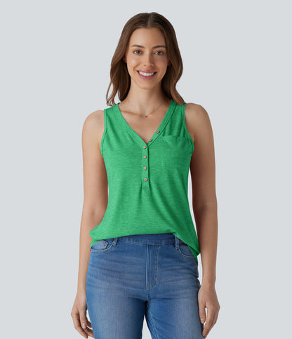 V Neck Sleeveless Decorative Casual Top