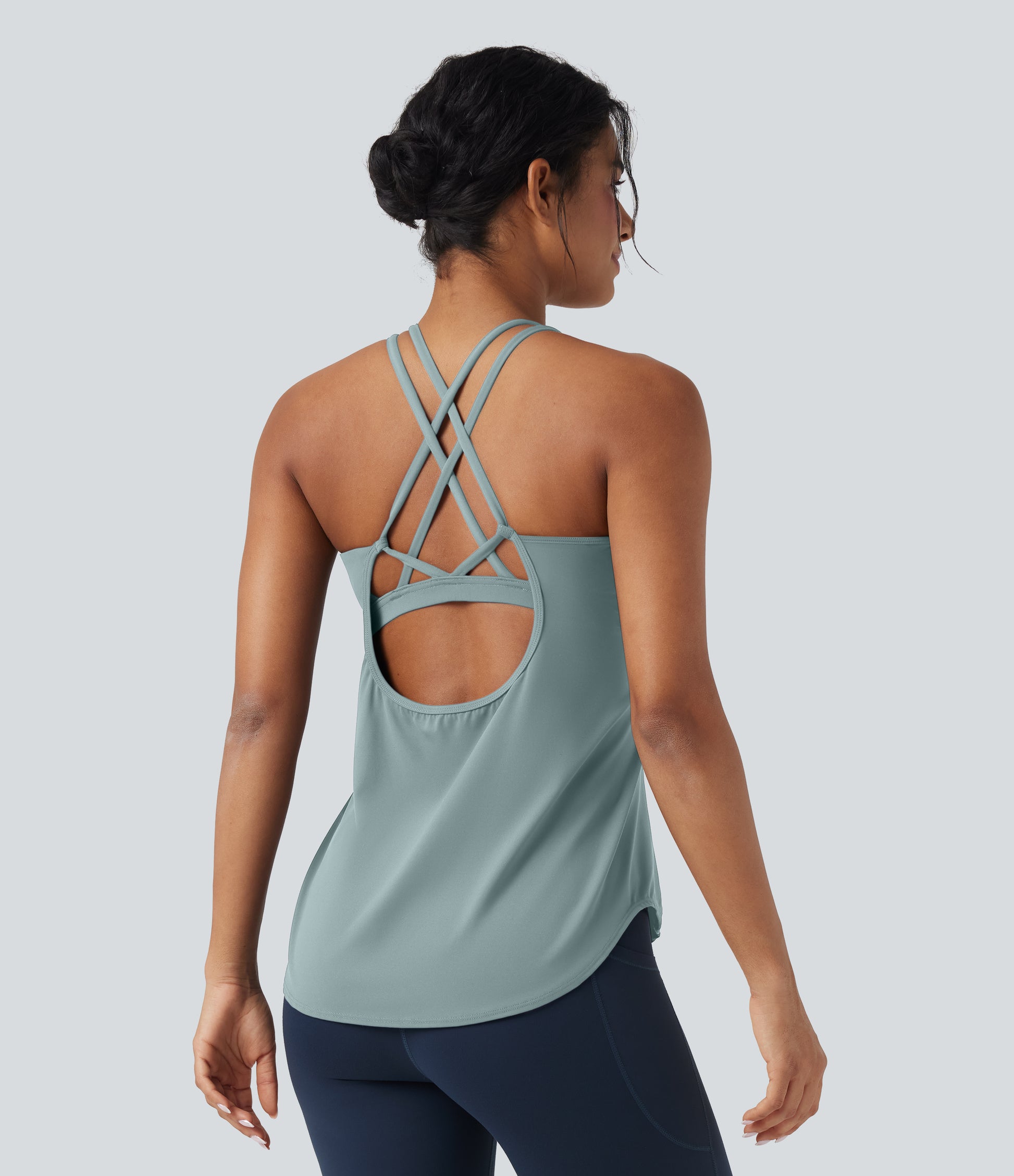 Halara UltraSculpt™ Round Neck Crisscross Back Running Tank Tops DD-F Cups