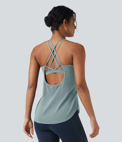 Halara UltraSculpt™ Round Neck Crisscross Back Running Tank Tops DD-F Cups