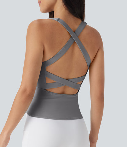 SoftlyZero™ Airy Square Neck Cropped InstantCool Running Tank Top-Longer Length