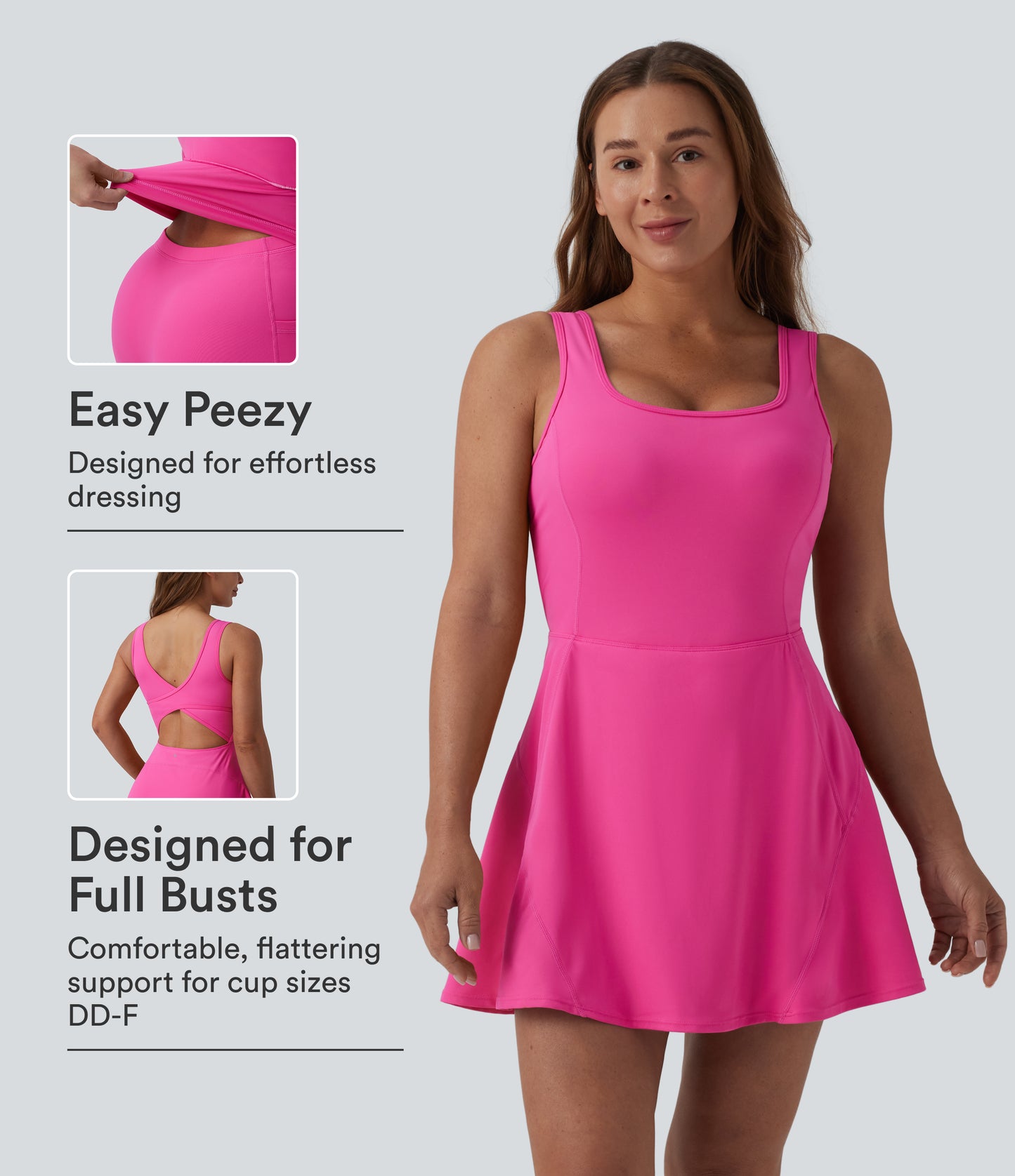 SoftlyZero™ Airy U Neck 2-in-1 Pocket Mini Cool Touch Dance Active Dress DD-F Cups-Easy Peezy