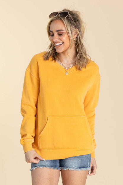 🔥 Your Favorite Is Back!Pigment Dyed Cozy Campfire V-Neck Sweatshirt
