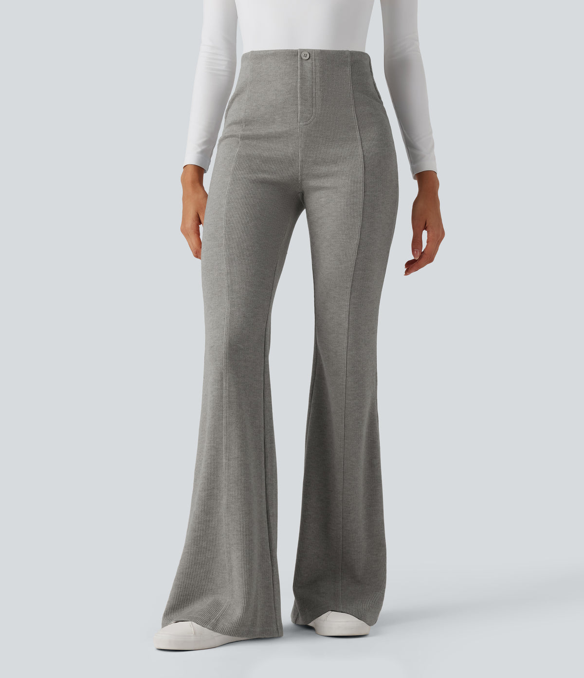 Ribbed High Waisted Tummy Control Casual Flare Pants