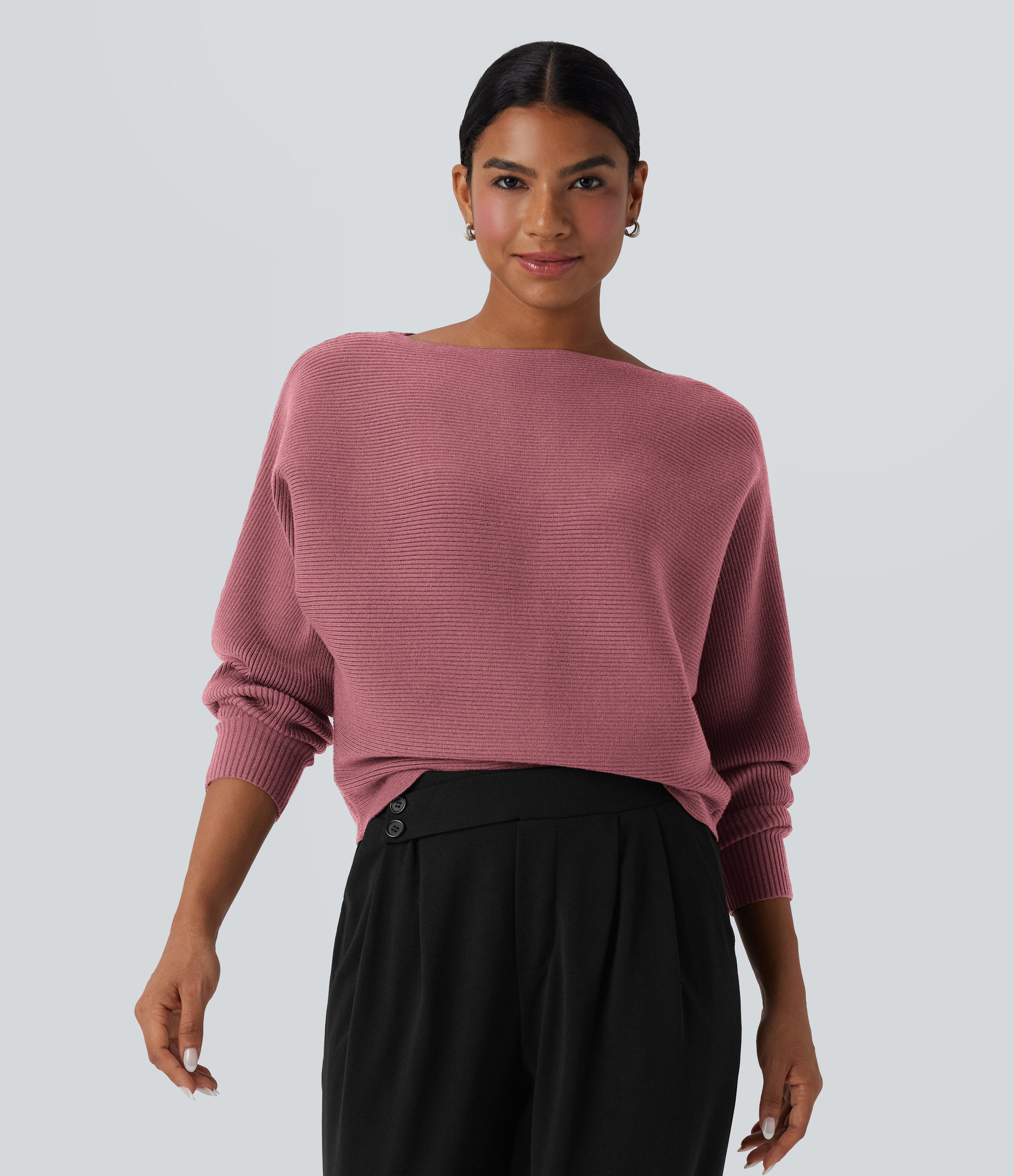 Boat Neck Batwing Sleeve Casual Sweater