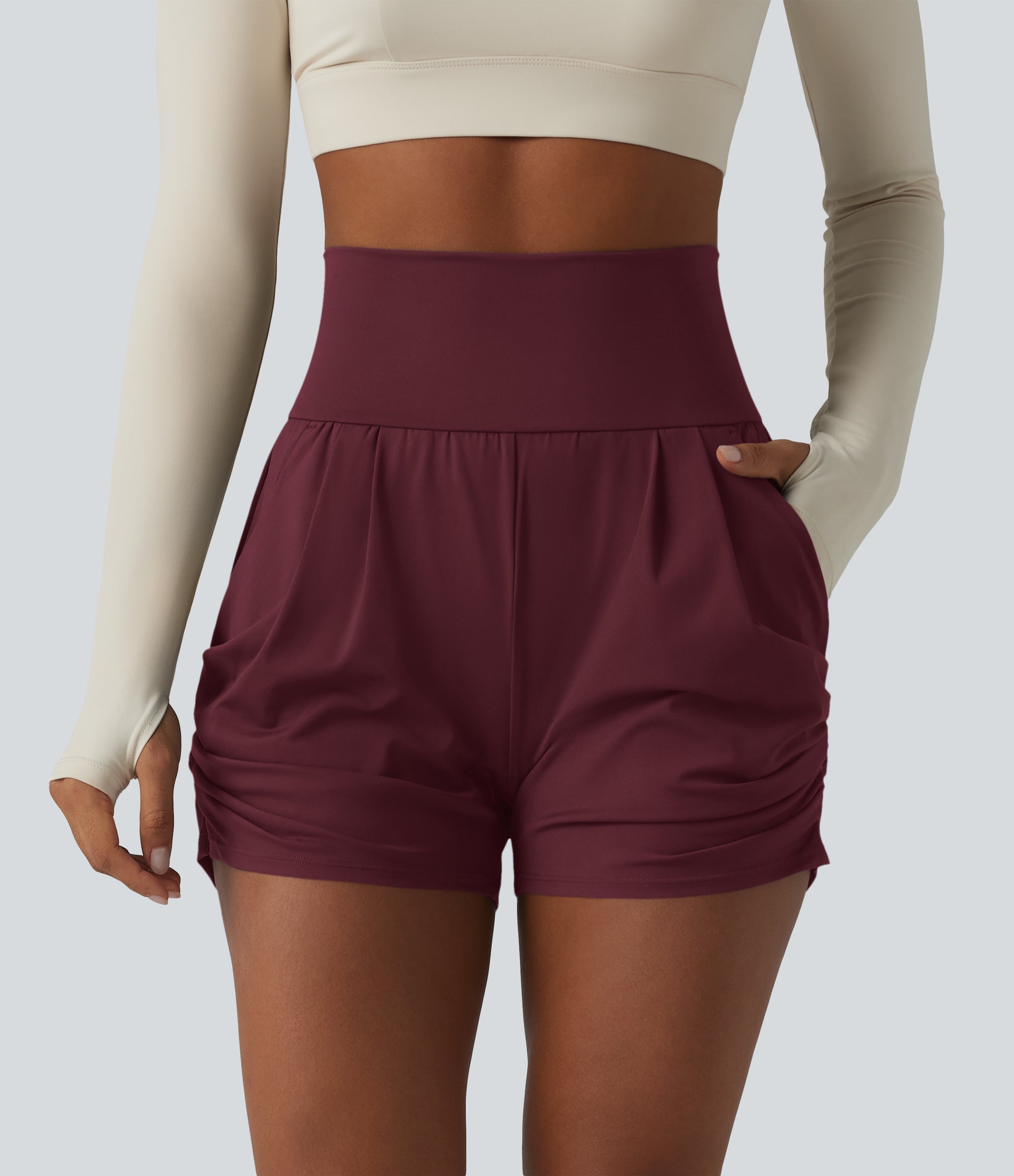 SoftlyZero™ Airy High Waisted Ruched InstantCool Yoga Shorts 3'' with Pockets
