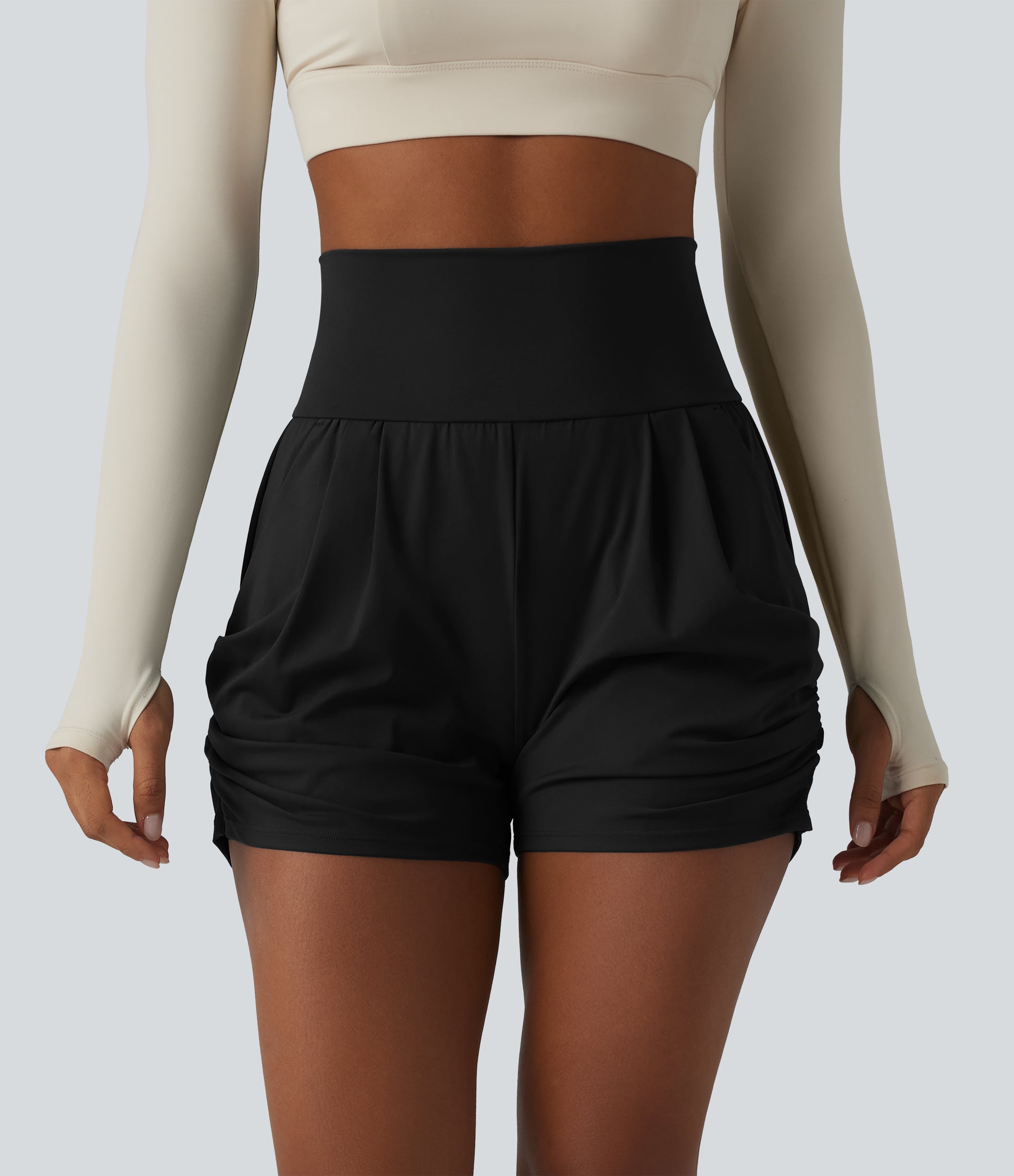 SoftlyZero™ Airy High Waisted Ruched InstantCool Yoga Shorts 3'' with Pockets
