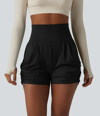 SoftlyZero™ Airy High Waisted Ruched InstantCool Yoga Shorts 3'' with Pockets