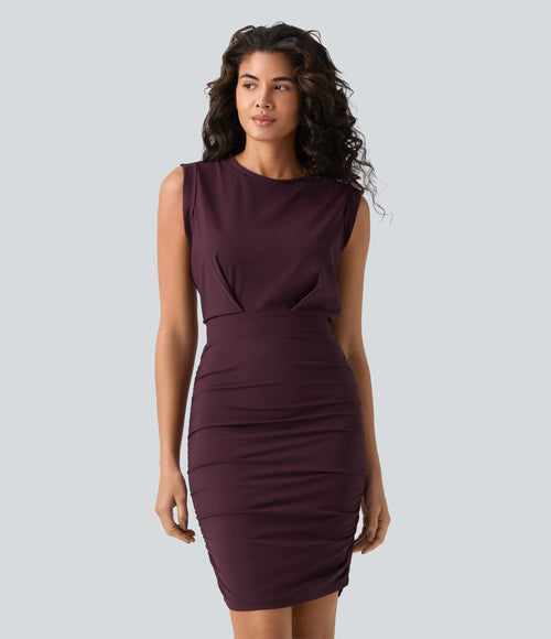 SoftlyZero™ Airy Round Neck Sleeveless Ruched InstantCool Bodycon Mini Party Dress