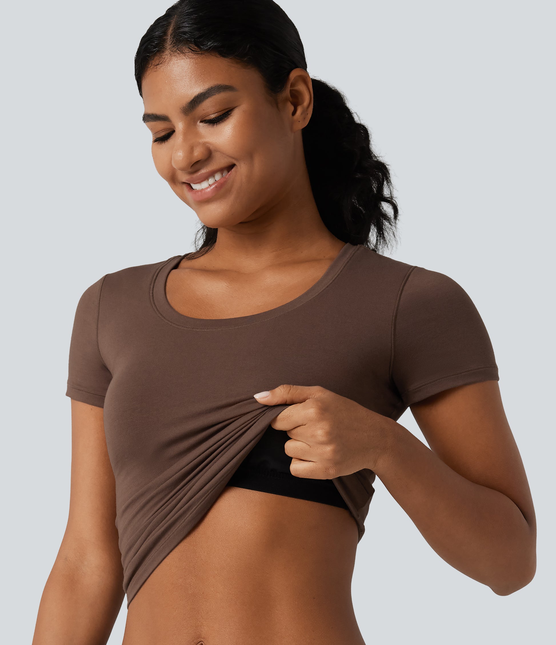 Halara Cotton Jersey Scoop Neck Short Sleeve Built-in Bra Casual T-Shirt B-DD Cups