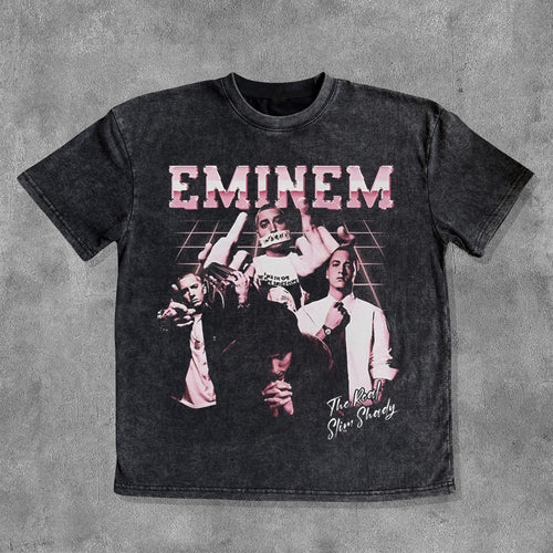 Letters Character Washed Distressed Short Sleeve T-Shirt