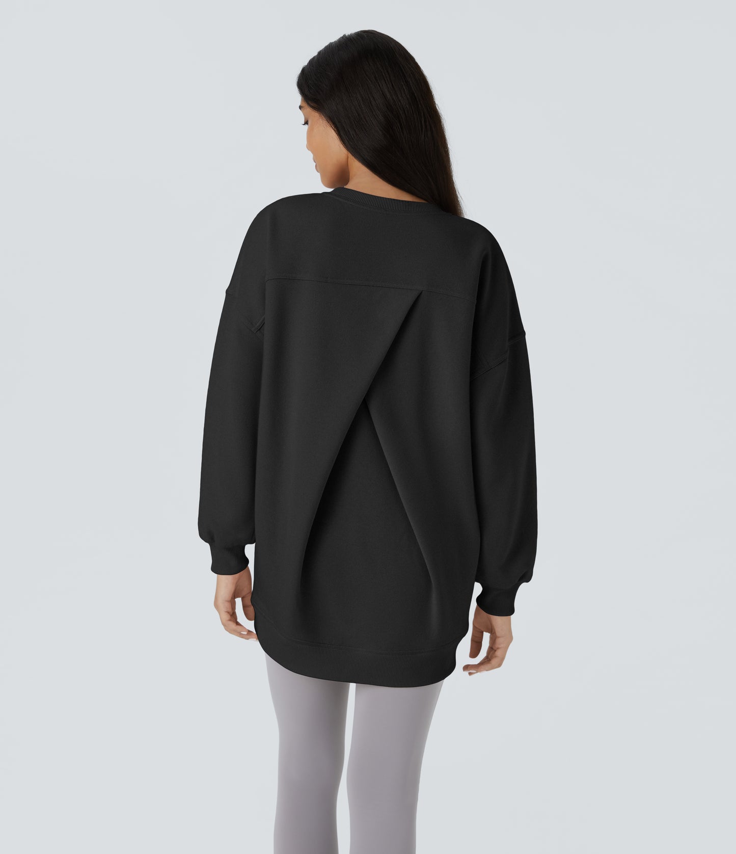 Round Neck Long Sleeve Pocket Oversize Fleece Casual Sweatshirt