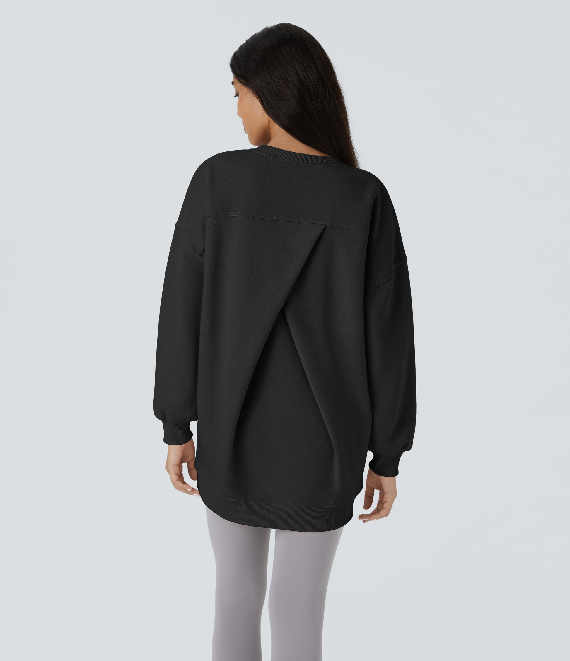 Round Neck Long Sleeve Pocket Oversize Fleece Casual Sweatshirt