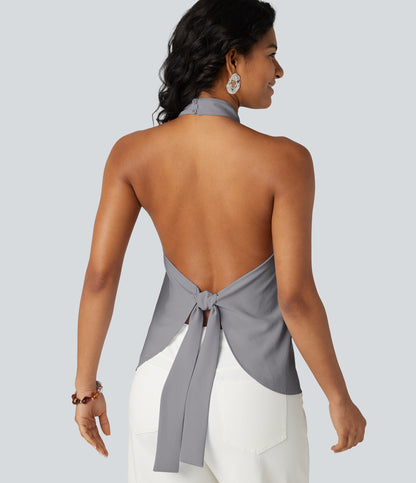Backless Tie-back Casual Halter Top