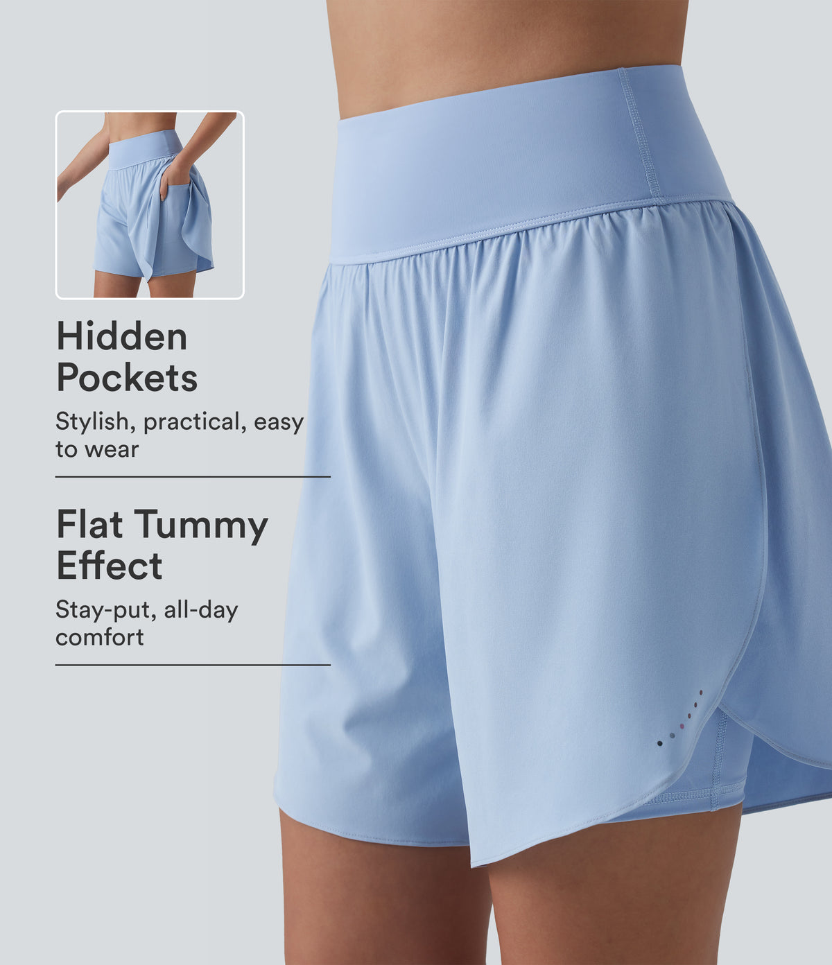 SoftlyZero™ QuickDry High Waisted Tummy Control Reflective Dots Crossover Hem 2-in-1 Running Shorts 7'' with Pockets