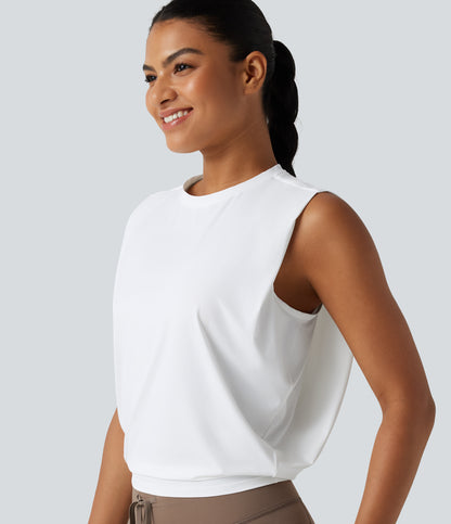 Round Neck Cool Touch Cropped Yoga Tank Top-UPF50+