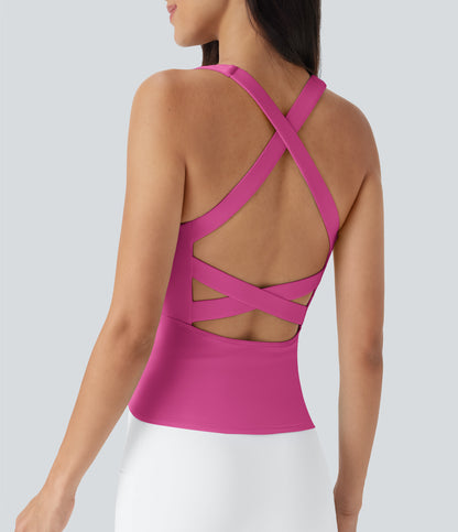 SoftlyZero™ Airy Square Neck Cropped InstantCool Running Tank Top-Longer Length