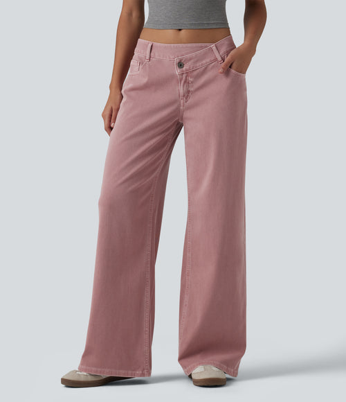 Halara Flex™ Asymmetric Low Rise Wide Leg Colorful Casual Jeans with Pockets