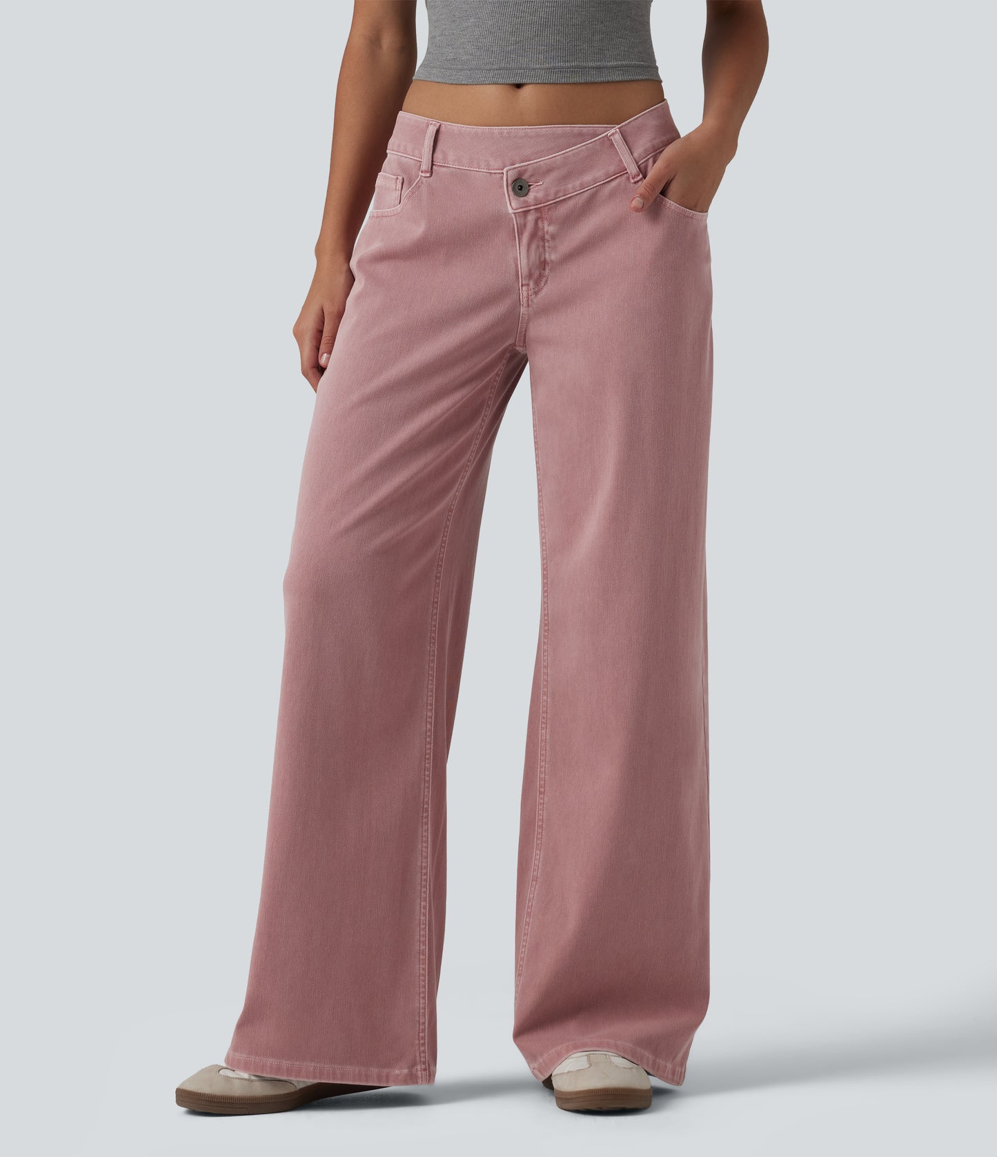 Flex™ Asymmetric Low Rise Wide Leg Colorful Casual Jeans with Pockets