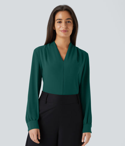 V Neck Long Sleeve Work Blouse