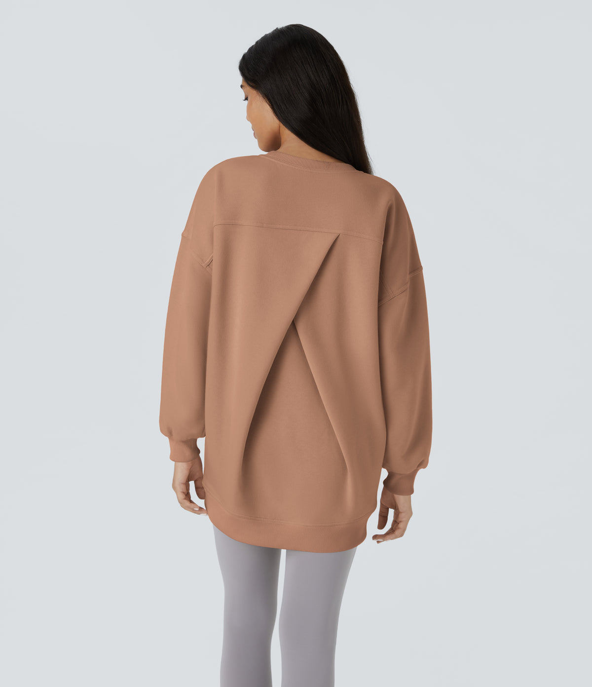 Round Neck Long Sleeve Pocket Oversize Fleece Casual Sweatshirt