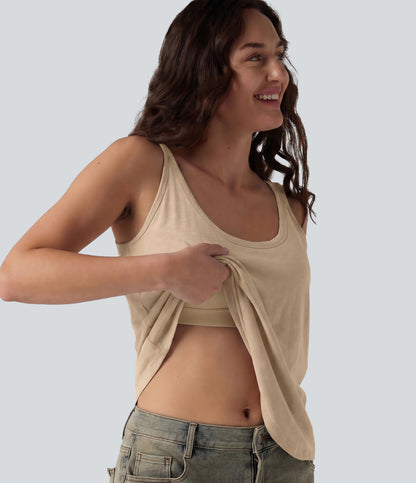 U-Neck Built-in Bra Loose Fit Casual Tank Top