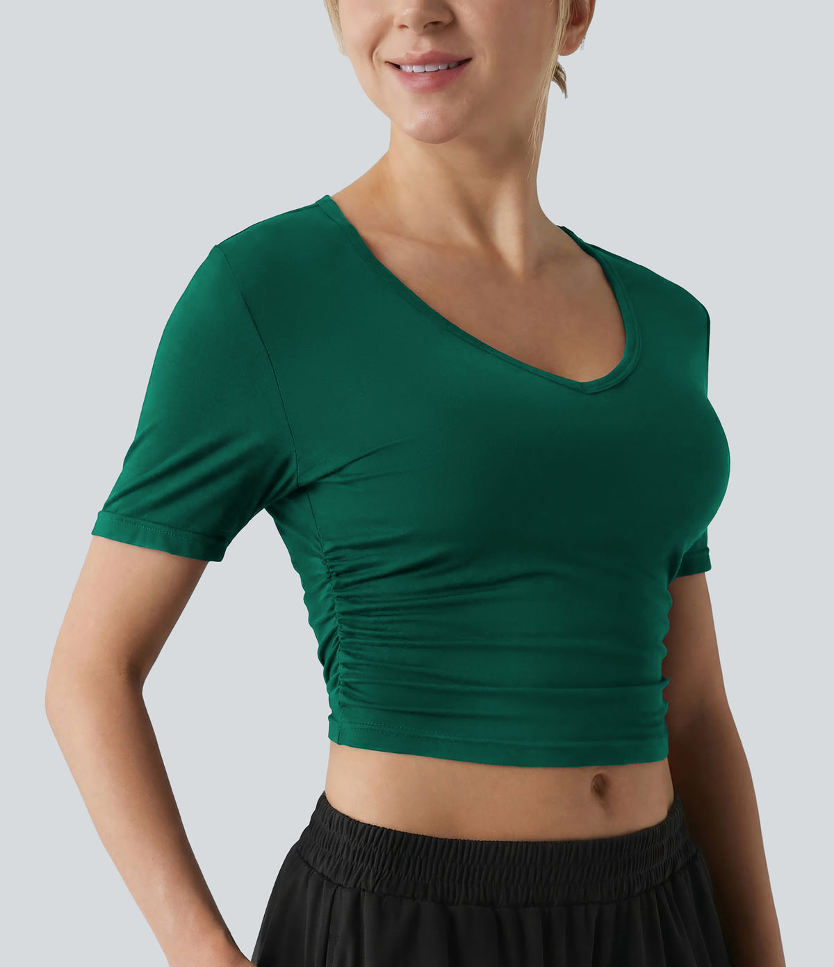 V Neck Short Sleeve Cropped Casual T-Shirt