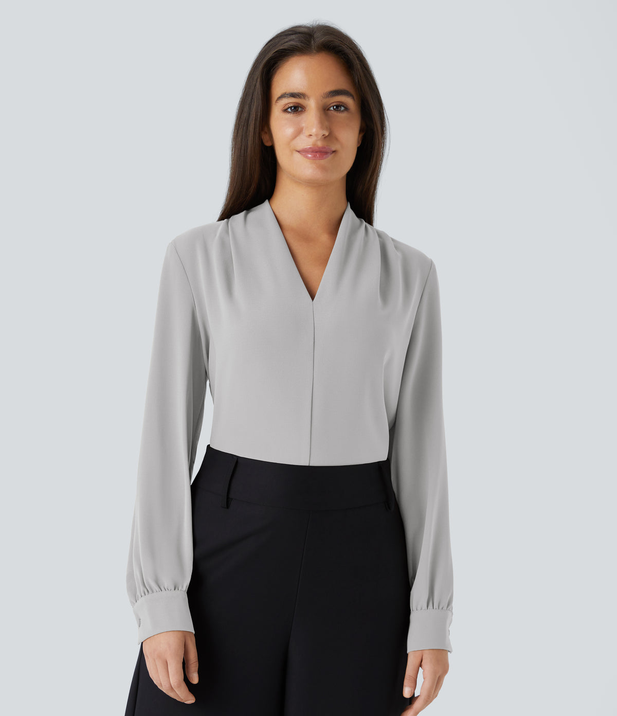 V Neck Long Sleeve Work Blouse