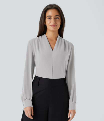 V Neck Long Sleeve Work Blouse