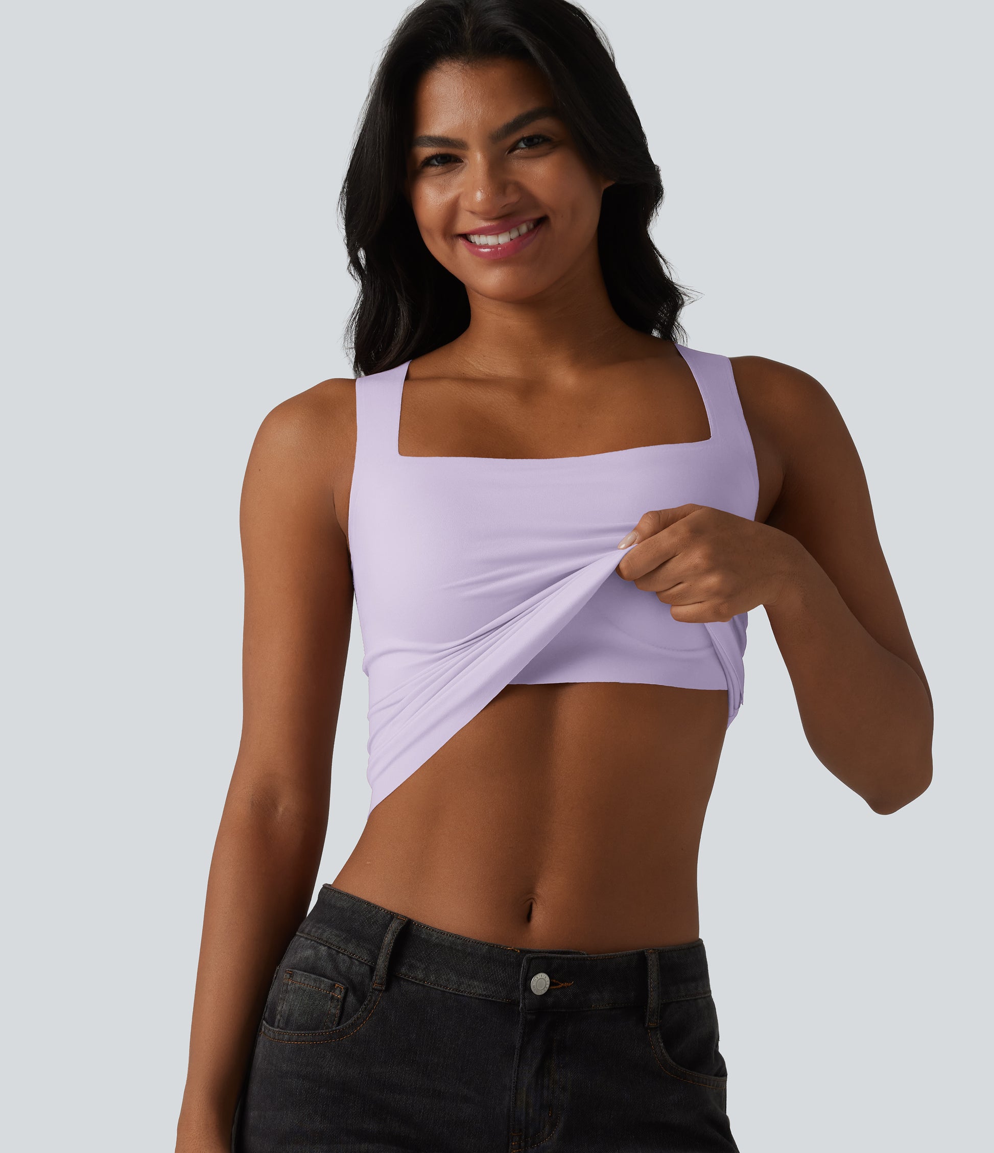 Square Neck Built-in Bra Casual Tank Top B-E Cups