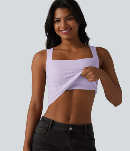 Square Neck Built-in Bra Casual Tank Top B-E Cups
