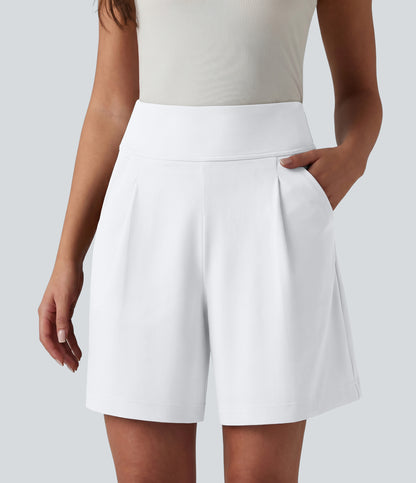 DayStretch High Waisted Work Baggy Bermuda Shorts 7'' with Pockets