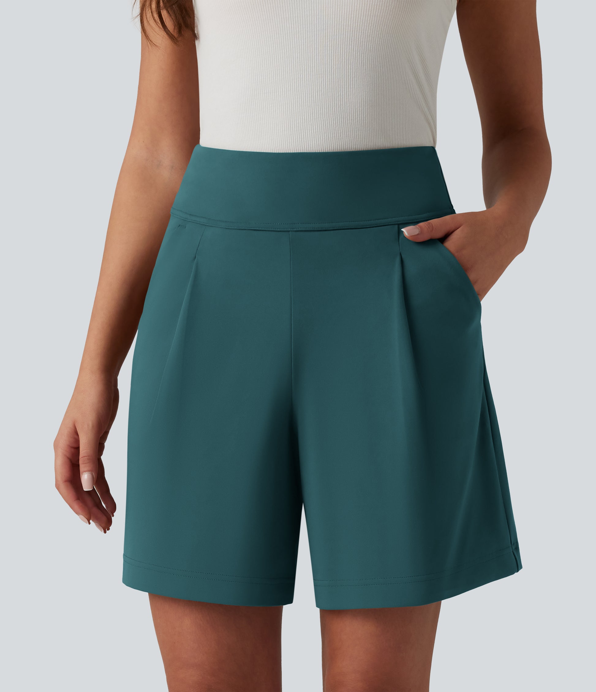 DayStretch High Waisted Work Baggy Bermuda Shorts 7'' with Pockets