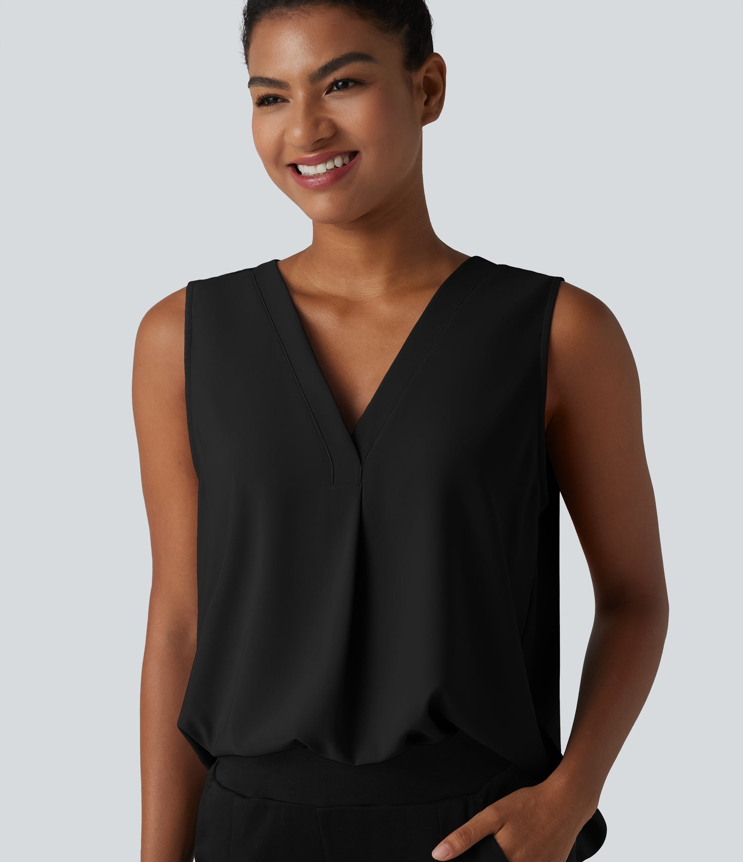 Wrinkle Recovery V Neck Sleeveless Oversized Work Blouse